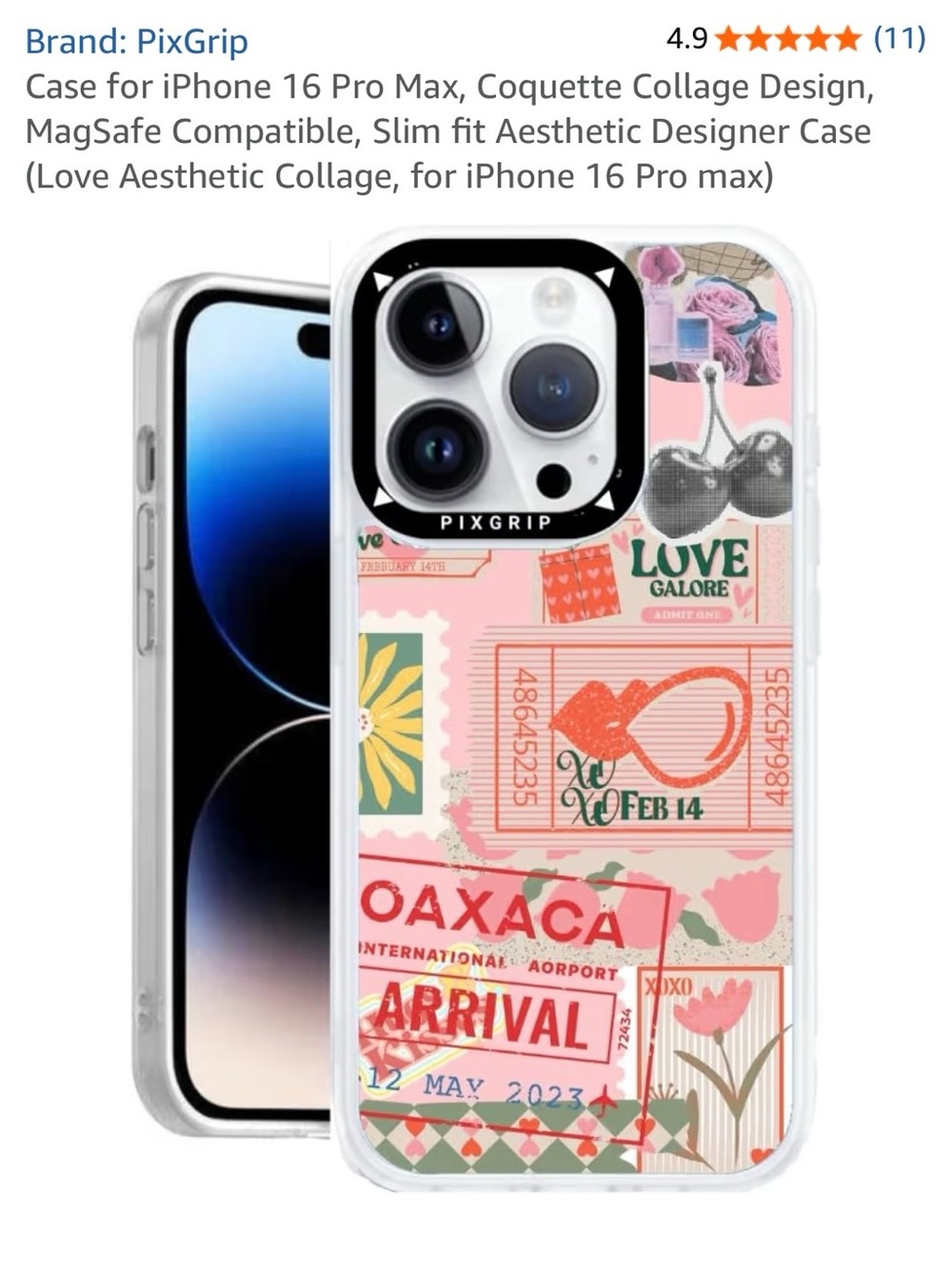 Pixgrip Pink Love Summer Travel Collage Phone Case iPhone 16 Pro Max NIP New